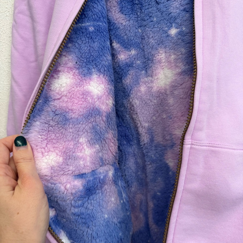 Lands' End Pattern Sherpa Lined Hoodie Lilac Thistle Galaxy Tie Dye Kids Husky - Picture 6 of 11